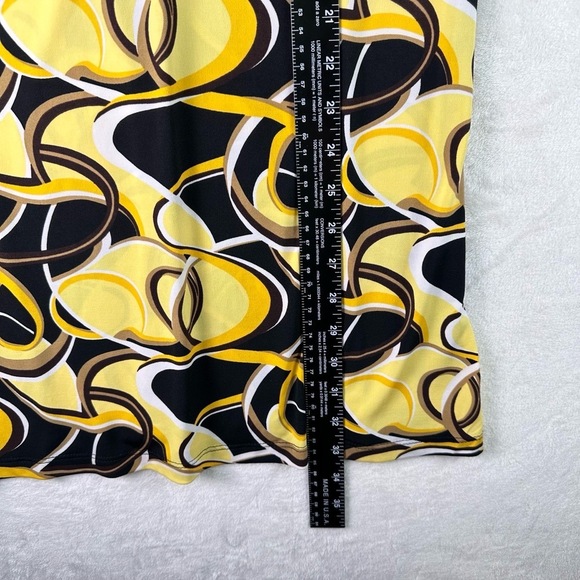 VTG Y2K Alyn Paige Abstract Yellow Black Geometric Midi Dress L Mod Retro - Picture 8 of 13